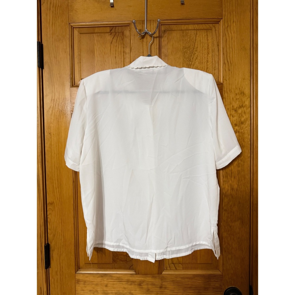 Liz Baker White Embroidered Floral Pearl Button Up Short Sleeve Blouse Women 16 - Picture 7 of 7